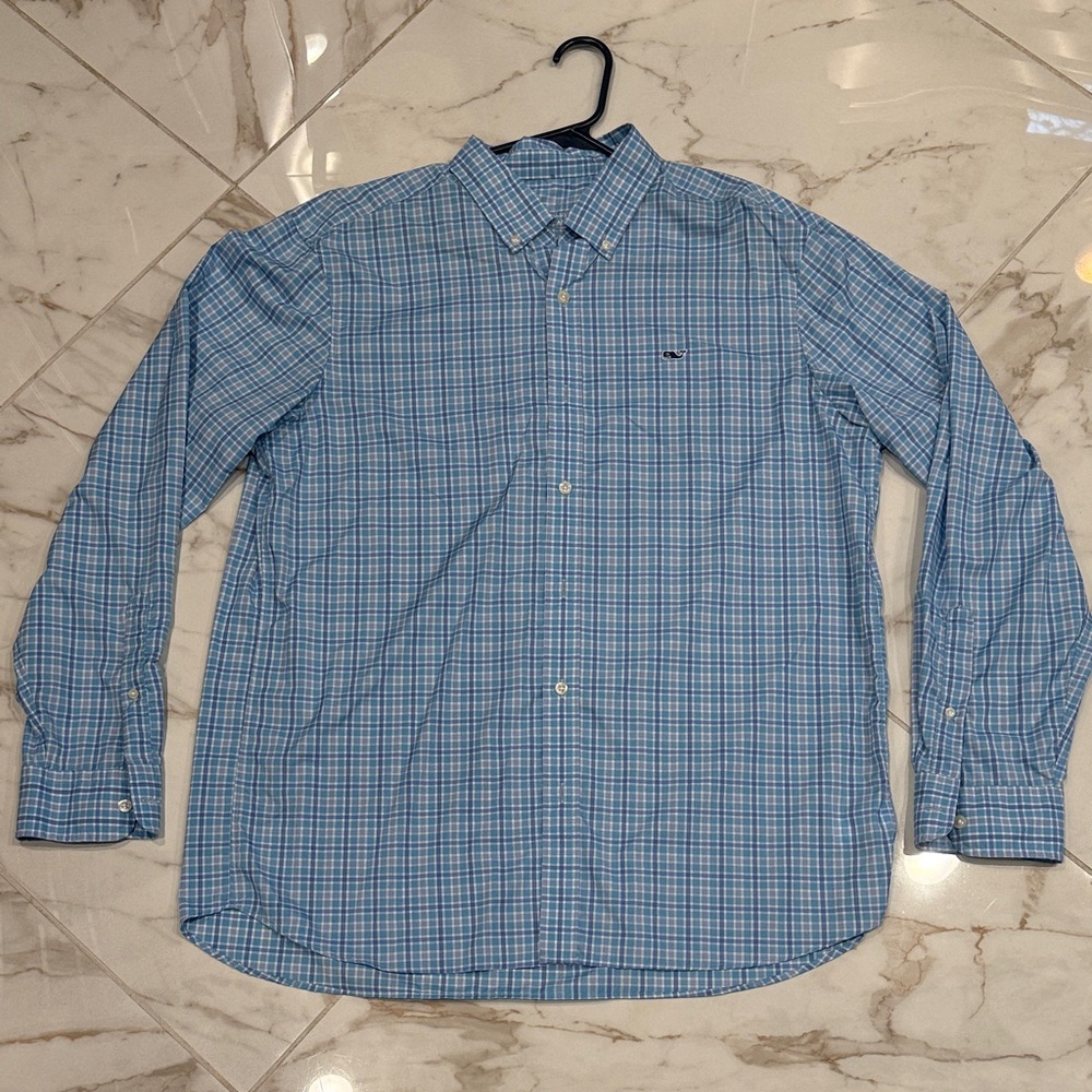 Vineyard Vines Light Blue Plaid Performance Button-Down Shirt